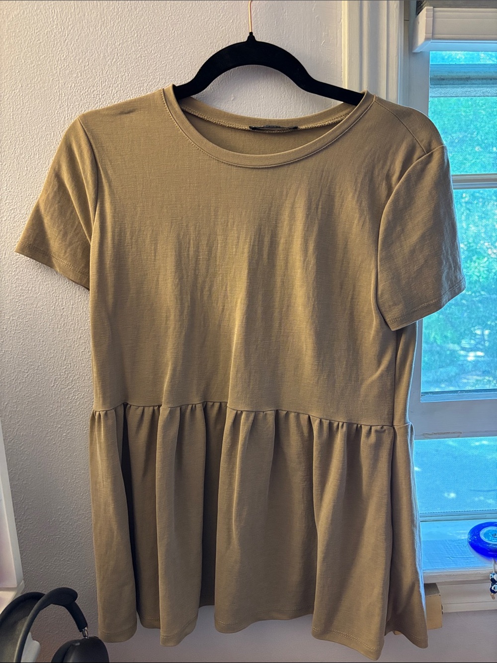 Zara Short Sleeve Peplum Tunic - Olive